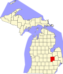 Map of Michigan highlighting Genesee County